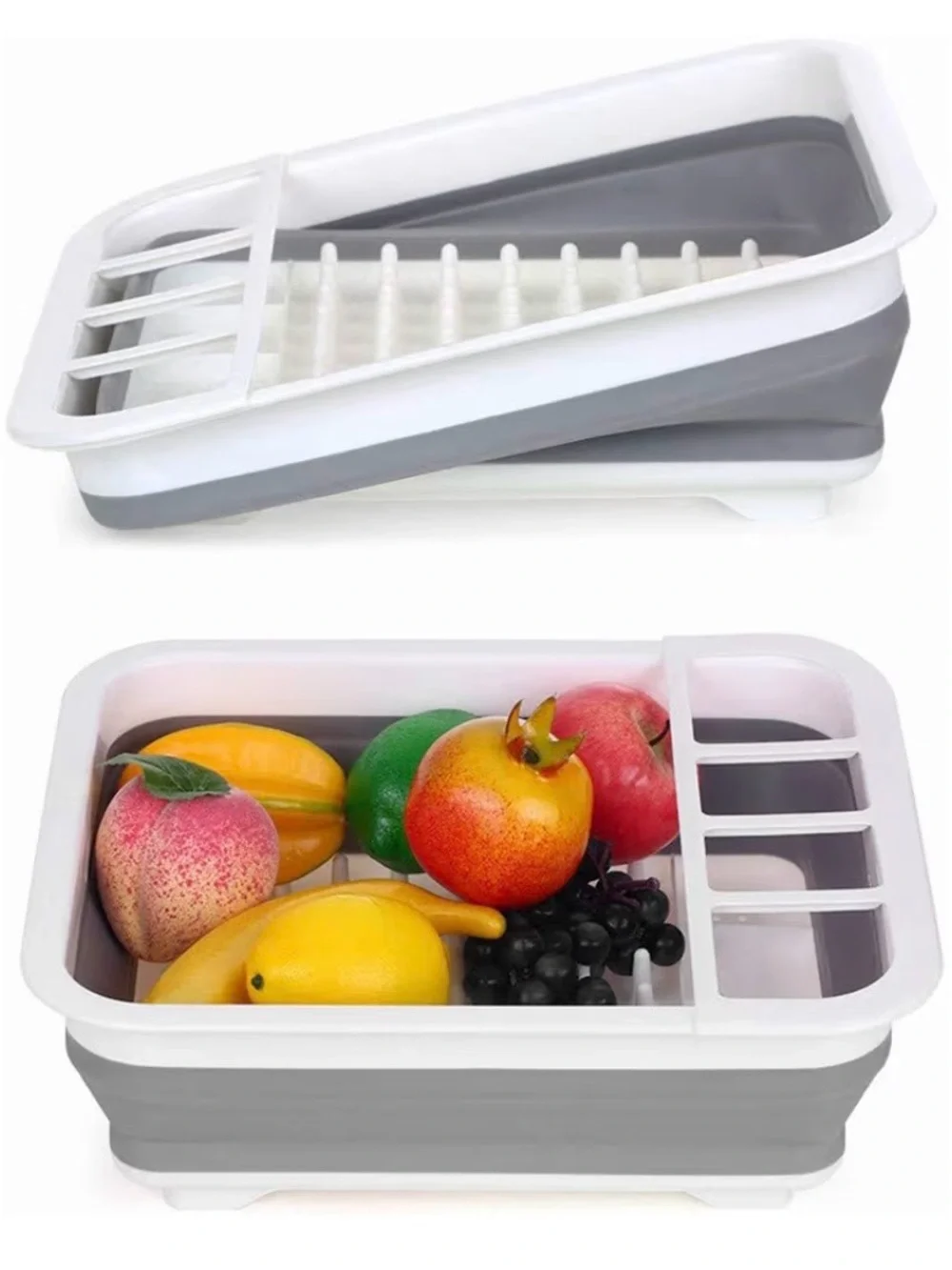 Compact Collapsible Dish Drying Rack - White & Gray